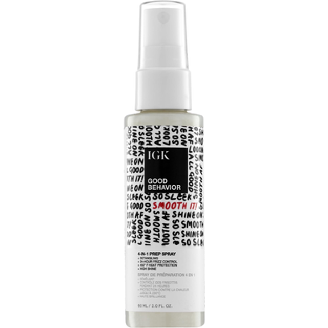 IGK GOOD BEHAVIOR 4in1 Prep Spray Travel  Leave In + Detangle + Heat Protectant  Vegan + Cruelty Free  2 Oz