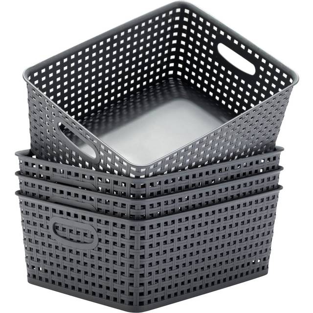 "Eslite Plastic Storage Baskets for Organizing,11.42""X9""X4.7"",Pack of 4 Grey"
