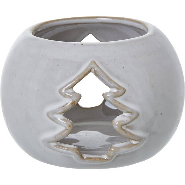 Tree Cut-Out Round Tealight Holder - Ceramic - L9 x W9 x H6 cm - White