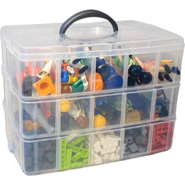 Evelots Storage Container Box  3 Tier Stackable SnapOn Trays 30 Compartments with Adjustable Dividers for Arts  Crafts Storage