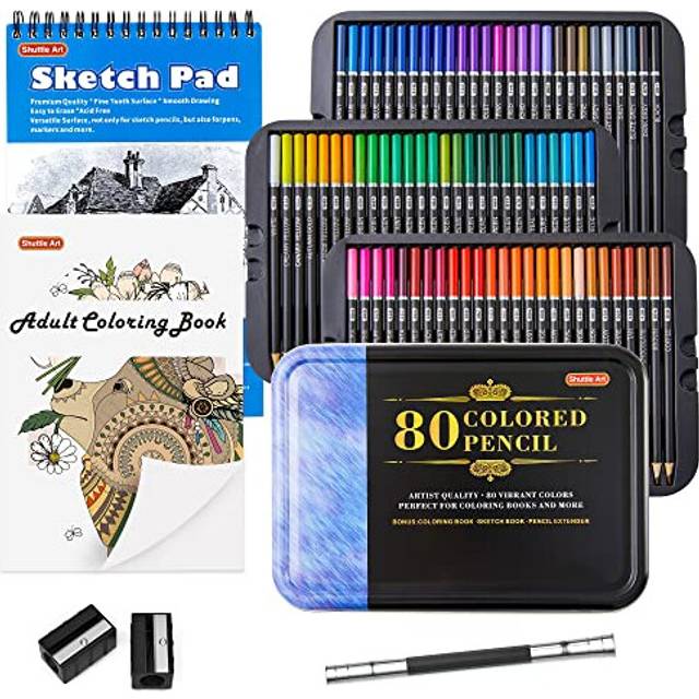 80 Colours Professional Colouring Pencils, Shuttle Art Soft Core Coloured Pencil Set with 1 Colouring Book,1 Sketch Pad, 2 Sharpener, 1 Pencil