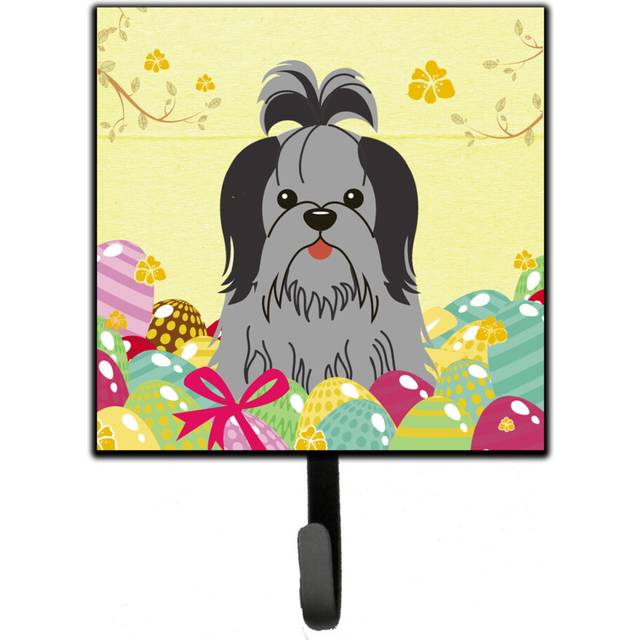 """""Caroline's Treasures Easter Eggs Shih Tzu Black Silver Wall Hook  Small  Multicolor"""""