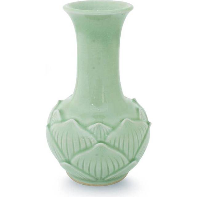 NOVICA Floral Celadon Ceramic Vase, Green, Jade Lotus'