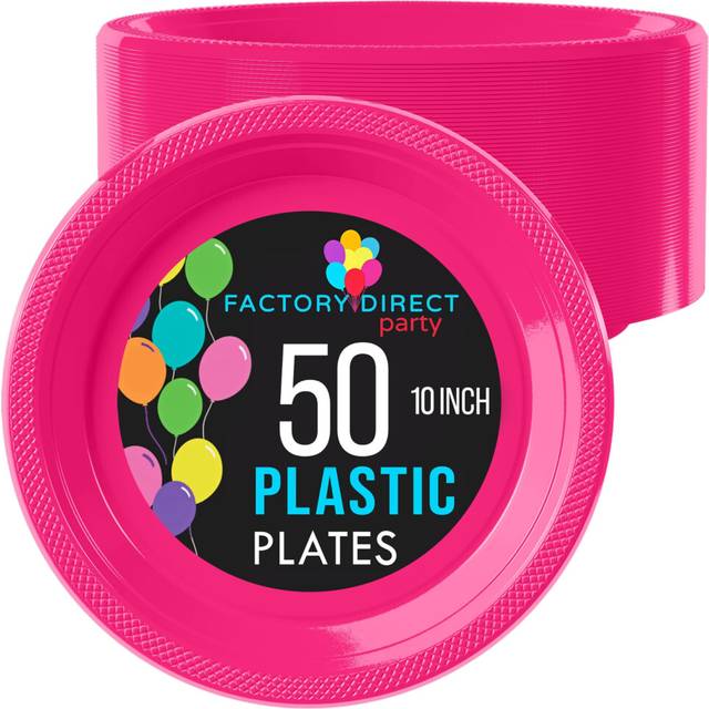 Exquisite 10 Inch. Dinner Plates Cerise Plastic Plates Disposable  50 Count Cerise Plate Set  Disposable Plates For Party  Heavy Duty Plasti