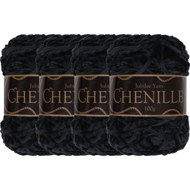 JubileeYarn Chenille Yarn - Worsted Weight - 100g/cake - Onyx - 4 Cake