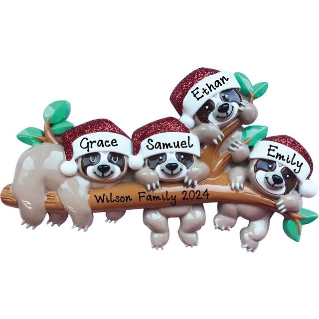 Personalized Ornament 2023 Sloth Family of 4 Customized Christmas Tree Decoration Hanging OrnamentFree Personalized (Family of 4)