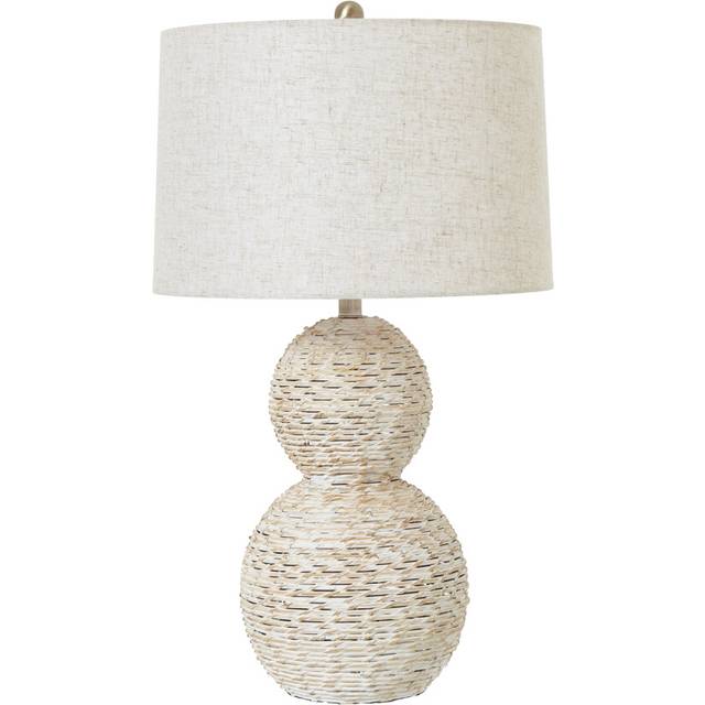 White Wash Globe Table Lamp with Linen Shade - Wicker - L43 x W43 x H79 cm - Brown