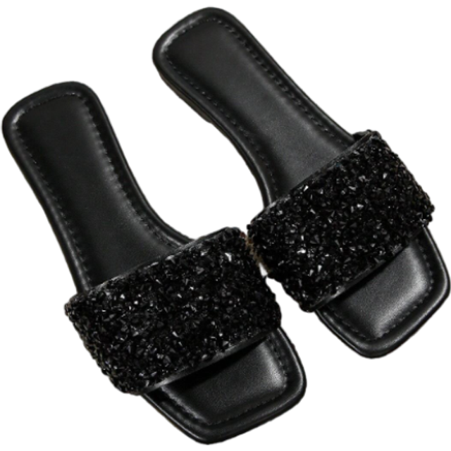 Kvinnors Platta Sandaler Plus Storlek Sommar strand Tofflor Med Strassdekor Dekorationer - Svart (CN35,CN36,CN37,CN38,CN39,CN40,CN41,CN42,CN43)