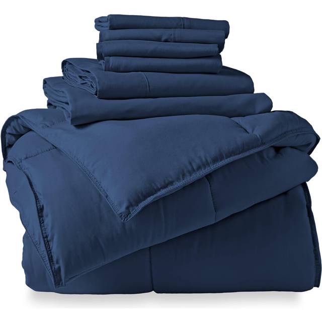 Bare Home Bed-in-A-Bag 7 Piece Comforter & Sheet Set - Full - Goose Down Alternative - Ultra-Soft 1800 Premium Bedding Set (Full  Dark Blue/Dark Blue)