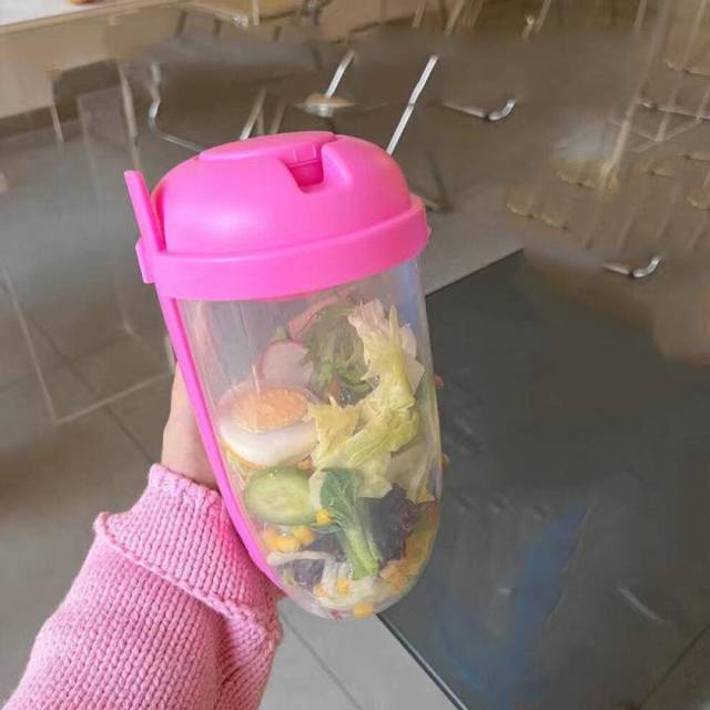 Breakfast Salad Cup Yogurt Milk Cups Portable with Fork Sauce Cups Bottle Food Storage Bento Box Lunch Box pink