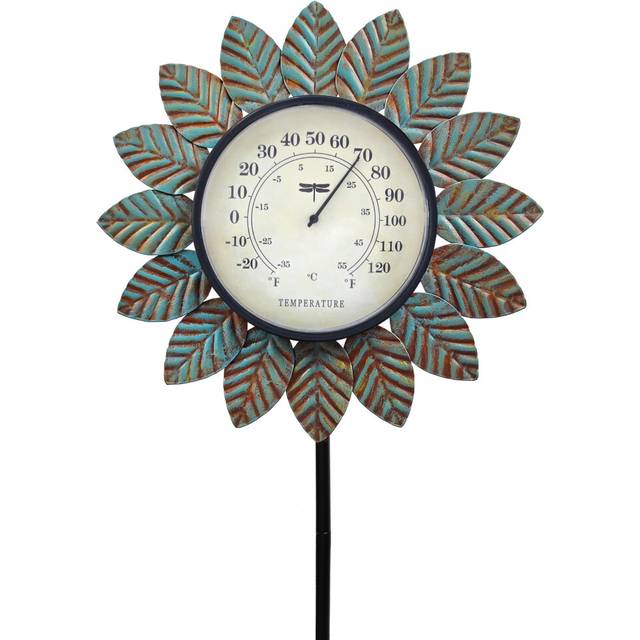 VIOYOUNS Leaf Outdoor Thermometer Decorative42Inch Metal Leaf Garden Stake Outside Thermometer for Patio Garden Decor for Yard