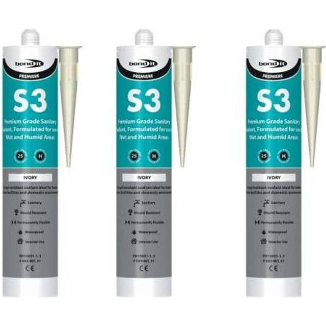 Bond it S3 Ivory High Performance Sanitary Grade Silicone Sealant, 310ml (Pack of 3)