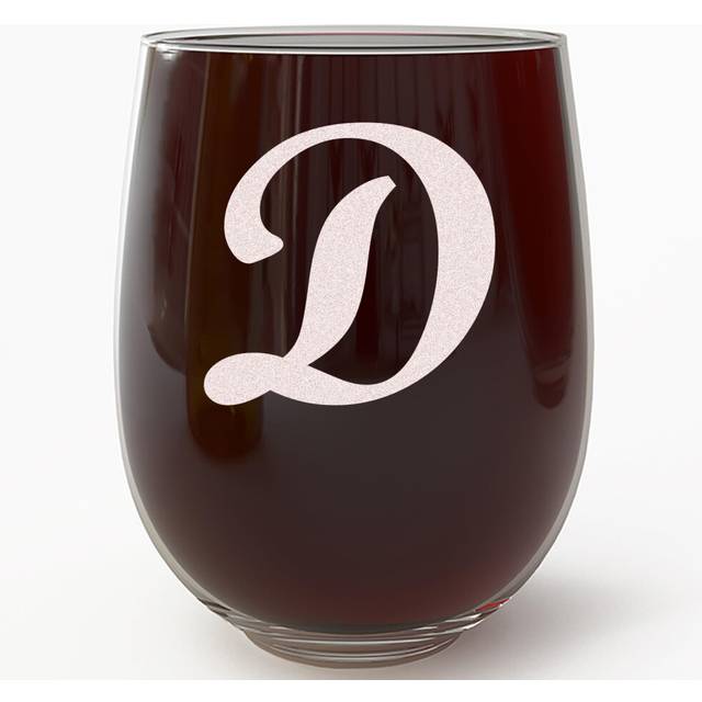 Etched Monogram 17oz Stemless Wine Glass (Letter D) A-Z Personalized wine glasses Custom Wine glasses Customized gifts for Her Women Initial Monogramm