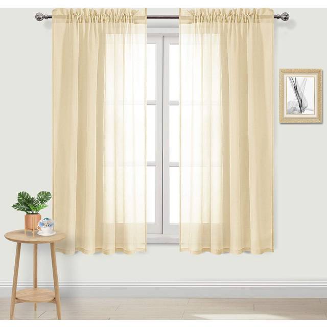 DWCN Beige Sheer Curtains Semi Transparent Voile Rod Pocket Curtains for Bedroom and Living Room  52 x 72 inches Long  Set of 2