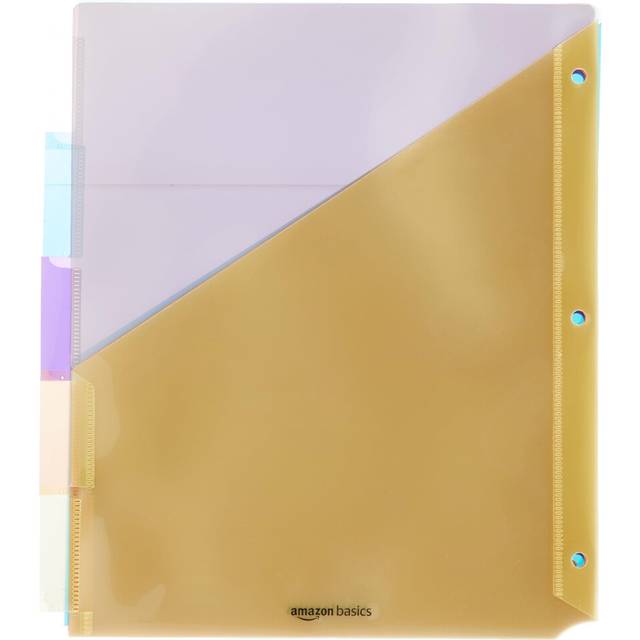Amazon Basics Tab Dividers for 3 Ring Binder  Two Pocket  Letter Size  Assorted Colors  5 Count