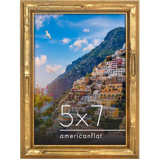 Americanflat 5x7 Picture Frame with Bamboo Design  Gold Bamboo Frame with ShatterResistant Glass  Elegant Gallery Style Frame  Faux Bamboo Photo Frame