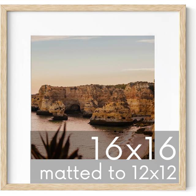 HAUS AND HUES Solid Oak 16   x16    Picture Frame Matted to 12   x12     Beige Square Picture Frame 16x16  Square Frame with Ma