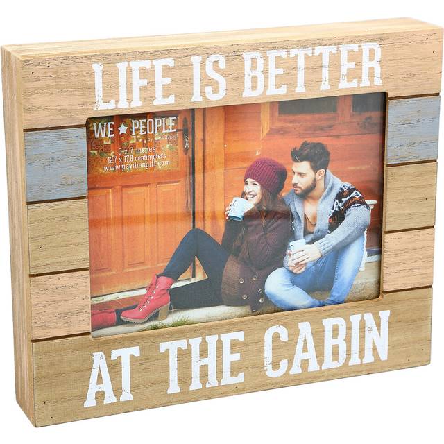 "Pavilion Gift Company Life is Better at The Cabin Horizontal 9"""" x 7.25"""" MDF Self-Standing Picture Frame  5"""" x 7"""" Photo Holder  Brown  Wh"