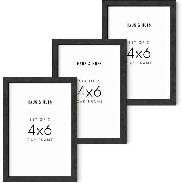 HAUS AND HUES Black Solid Oak Wall or Tabletop 4x6 Picture Frames Set of 34x6 Frames for Pictures  Photo Frames 4x6  Photo Gall