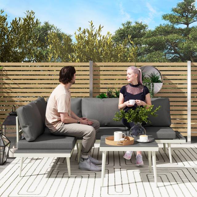 Outsunny 3 Piece Garden Furniture Set with 5-Level Adjustable Lounger - Grey | TJ Hughes