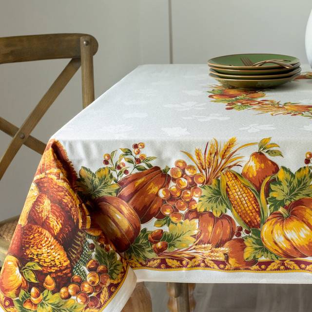 "Benson Mills Harvest Splendor Engineered Printed Fabric Table Cloth  Fall  Harvest  and Thanksgiving Tablecloth (60"""" X 84"""" Rectangular  Harvest Sple"