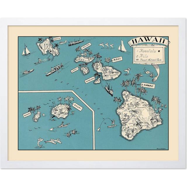 Poster Master Hawaii Travel Poster  Aqua Turquoise 1930s Vinateg Map Print  Unique Wall Decor Gift for Home  Living Room  Kitchen  Bedroom  Bathroom
