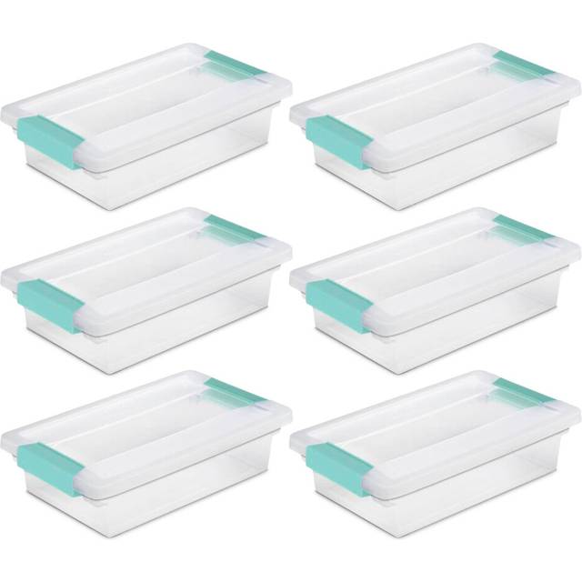 Sterilite Small Clip Box  Stackable Storage Bin with Latching Lid  Plastic Container to Organize Office  Crafts  Home  Clear Base and Lid  6-Pack
