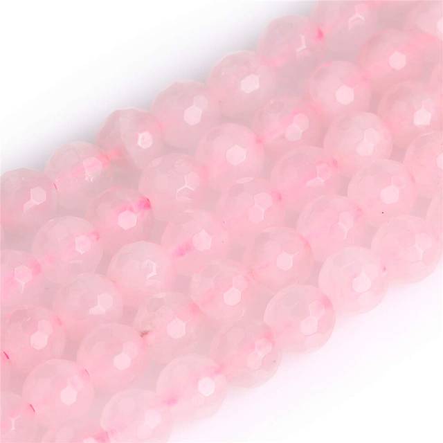 "JOE FOREMAN 8mm Rose Quartz Semi Precious Gemstone Round Faceted Loose Beads for Jewelry Making DIY Handmade Craft Supplies 15"""""