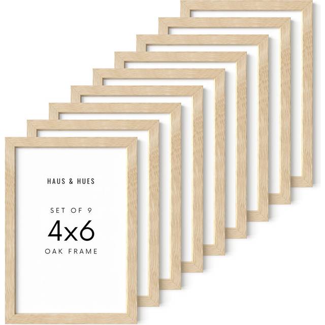 HAUS AND HUES Solid Oak 4x6 Picture Frame for Wall or Tabletop Set of 9  Natural Wood Frame 4x6  Beige Photo Frame 4x6 for Wall
