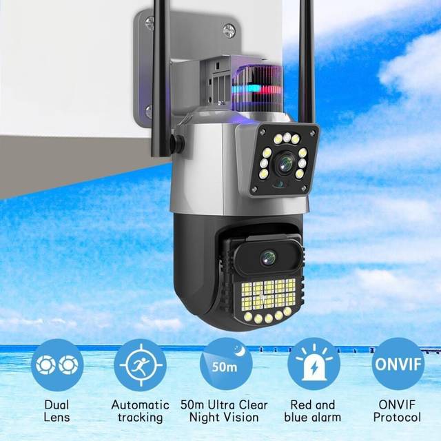 New EU 8MP 4K IP Camera Outdoor WiFi PTZ Dual Lens Dual Screen Auto Tracking Waterproof Security Video Surveillance Police Light Alarm CCTV camera