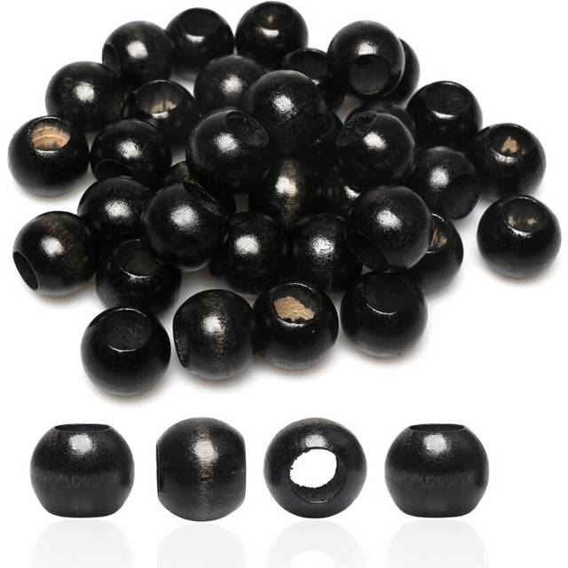 Black Wooden Macrame Beads 18mm with 10mm Hole Round Loose Spacer Beads for macram  Jewelry MakingGarlands Home Decor  50PCS