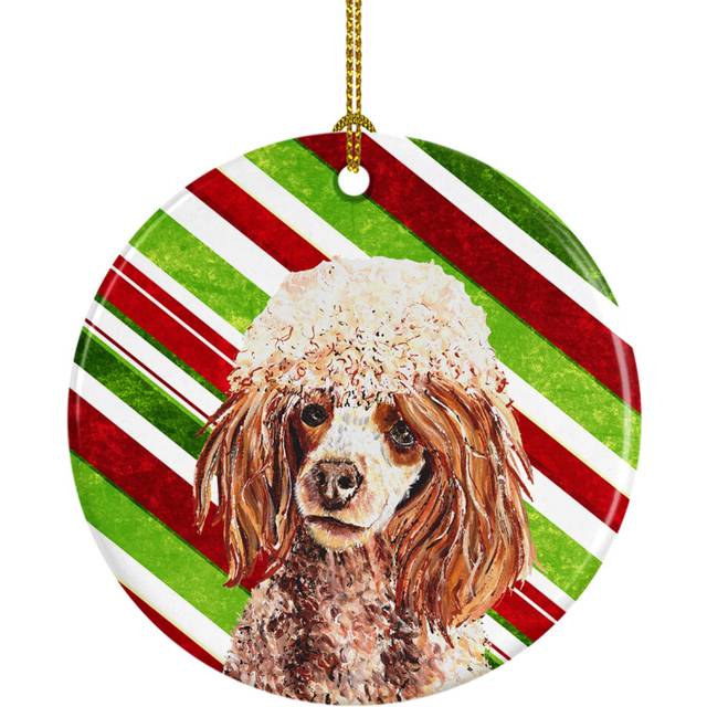 Red Miniature Poodle Candy Cane Christmas Ceramic Ornament SC9795CO1