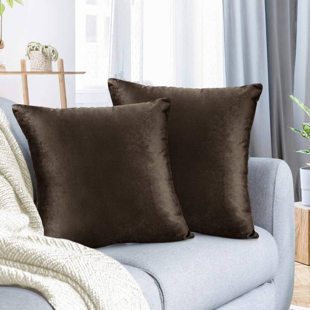 Nestl Throw Pillow Covers  Cozy Velvet Decorative Chocolate Brown Pillow Covers 20 x 20 Inches  Soft Solid Couch Pillow Covers for Sofa  Bed and Car