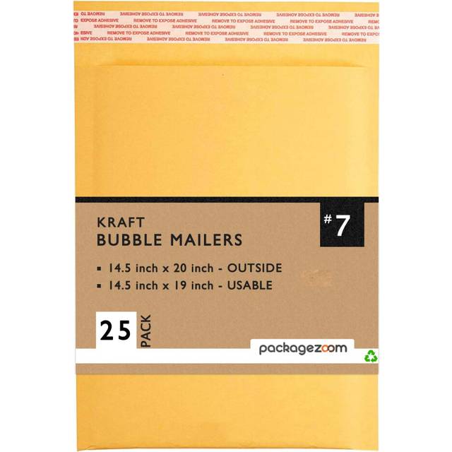PackageZoom 145 x 20 Kraft Bubble Mailers 7 Padded Envelopes 25 Pack