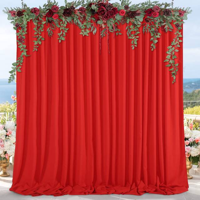 Red Backdrop Curtain 2 Panels 5ftx10ft Wedding Photo Background Drapes Wrinkle Free Polyester Fabric for Photography Baby Shower