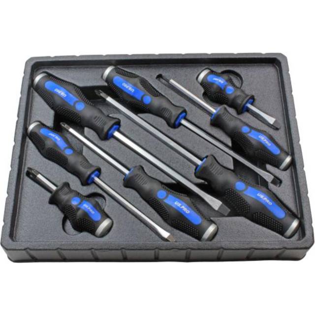 US PRO Tools 8pc Go-through Screwdrivers Set Pozidriv & Flat Head Screwdrivers 1619