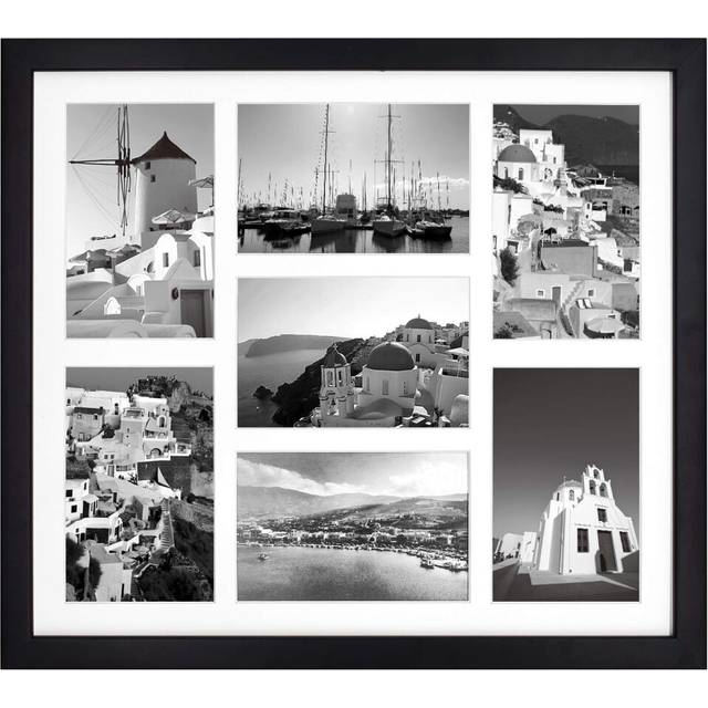 Golden State Art, 13.7x15.7 Black Photo Wood Collage Frame with Real Glass and White Displays 7 4x6 Pictures