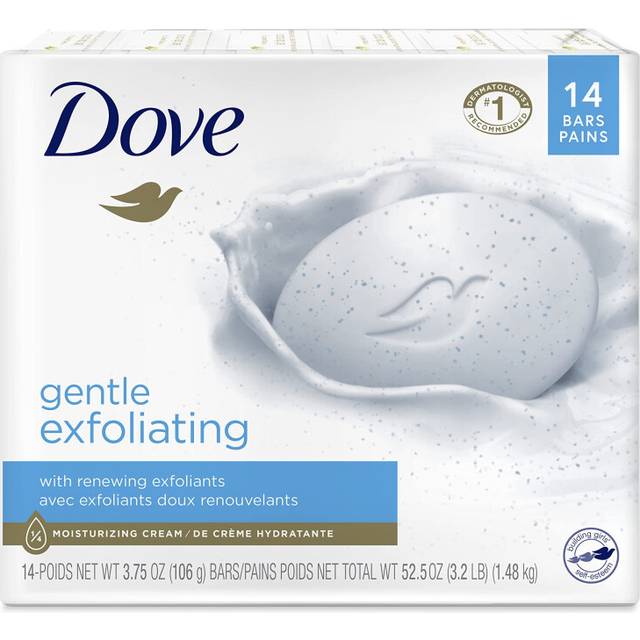 Dove Beauty Bar More Moisturizing Than Bar Soap Gentle Exfoliating With Mild Cleanser For Softer And Smoother Skin 3.75 oz Pack of 14