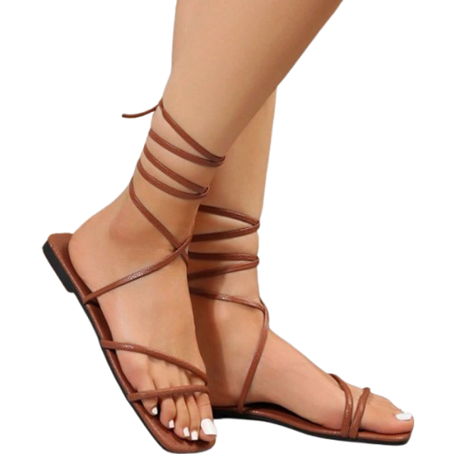 Kvinnors flätade platta sandaler med remmar, Fairy Style, romerska sandaler - Brun (CN35,CN36,CN37,CN38,CN39,CN40,CN41,CN42,CN43,CN44)