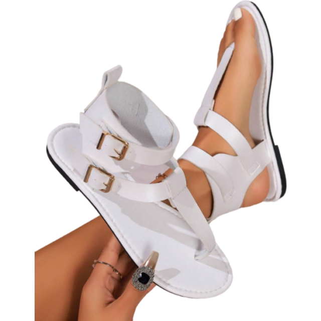 Moderiktiga platt-slip-on sandaler för kvinnor, Casual Beach Flip Flops med spänne, enfärgad, sommar - Vitt (EUR36,EUR37,EUR38,EUR39,EUR40,EUR41,EUR42,EUR43)