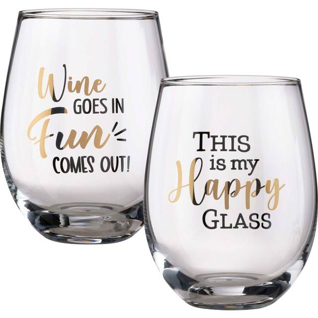 Lillian Rose Wine Glass Set with Fun Sayings  475  Clear