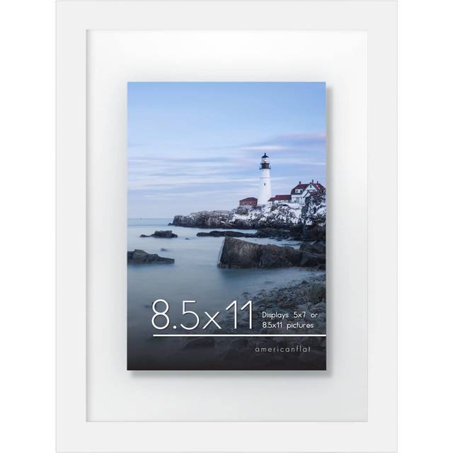Americanflat 8.5x11 Floating Picture Frame in White - Use as 8.5x11 Frame  5x7 Floating Frame  or 4x6 Floating Frame with Polished Glass and