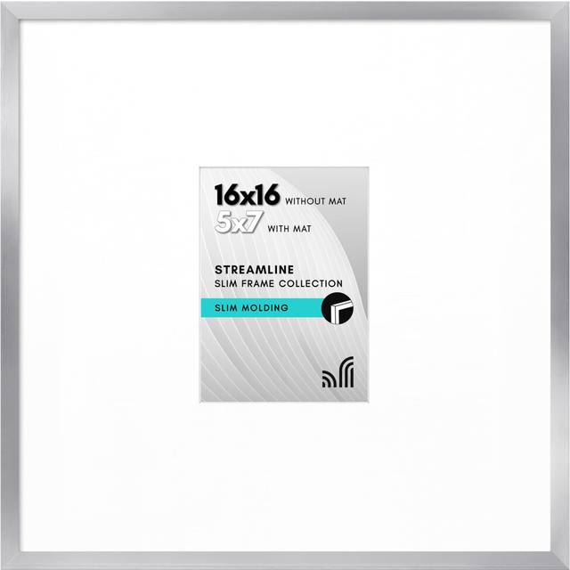 Americanflat 16x16 Picture Frame with Plexiglass - Use as 5x7 Frame with Mat or 16x16 Frame Without Mat - Streamline Collection - Thin Square Picture