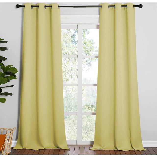 NICETOWN Patio Glass Door Blackout Curtains for Bedroom/Living Room  Privacy Panel Drapes for Dining Room and Guest Room (Paler Yellow  42 inches Wide