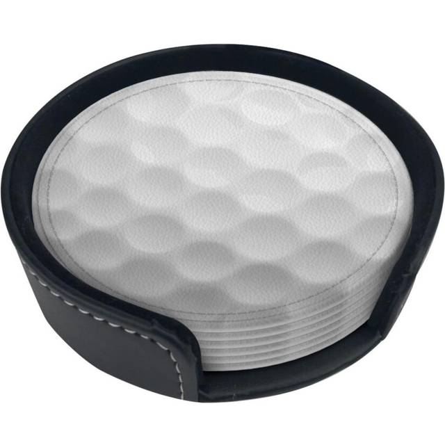 White Golf Ball Coasters For Drinks With Holder  Leather Coasters Set