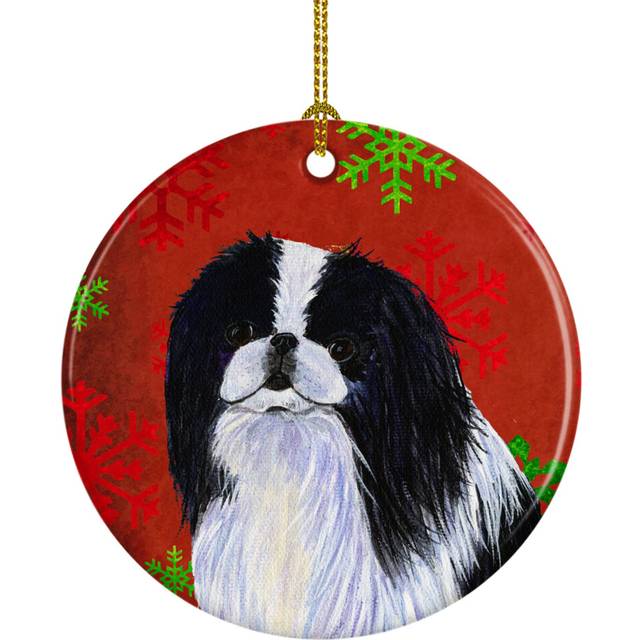"""""Caroline's Treasures SS4674-CO1 Japanese Chin Red Snowflakes Holiday Christmas Ceramic Ornament  Multicolor"""""