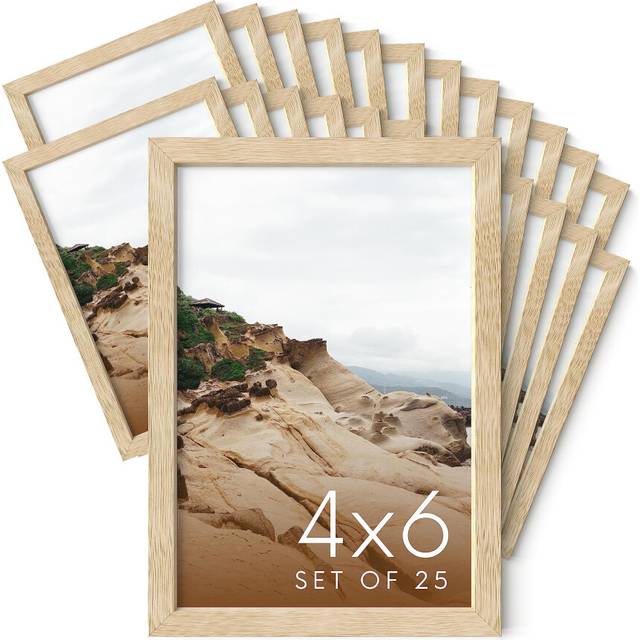 Haus and Hues 4x6 Natural Oak Wood Photo Frame Set of 25  Mini Picture Frames Bulk Gallery Set  Premium Bulk Picture Frames 4x
