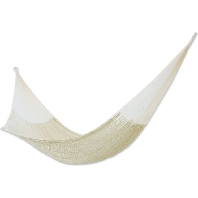 NOVICA Natural Off White Hand Woven Cotton Mayan 2 Person XL Rope Hammock  Caribbean Beach' (Double)