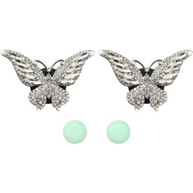 2PCS Car Vent Air Diffusers,Rhinestone Butterfly Air Vent Clips with 2 Aromatherapy Tablets for Decorating Car Fresh Air