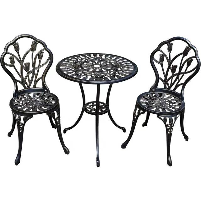 JARDIN DE CENTENNIAL Patio Bistro SetRustResistant Cast Aluminum Bistro Table Set with Umbrella Hole for Backyard Tulip Coppe
